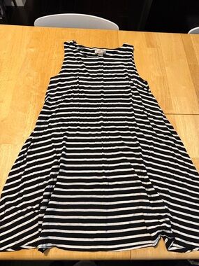 Loft - Black and White Striped Sleeveless Swing Dress